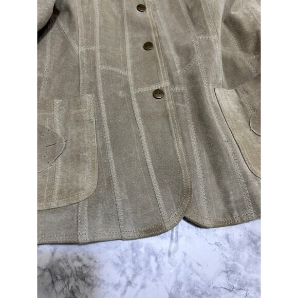 XOXO Suede Leather Hippie Jacket LG Cream/Lt Tan Stitch Detailing Boho Indie - Picture 11 of 13